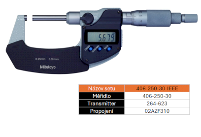 SET UW Digitální mikrometr s neotáčivým vřetenem 0-25/0,001mm MITUTOYO (406-250-30-IEEE)