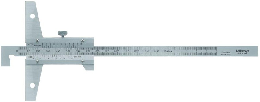 527-401: Analogový hloubkoměr s noniem v provedení s háčkem MITUTOYO 10-150/0,05mm