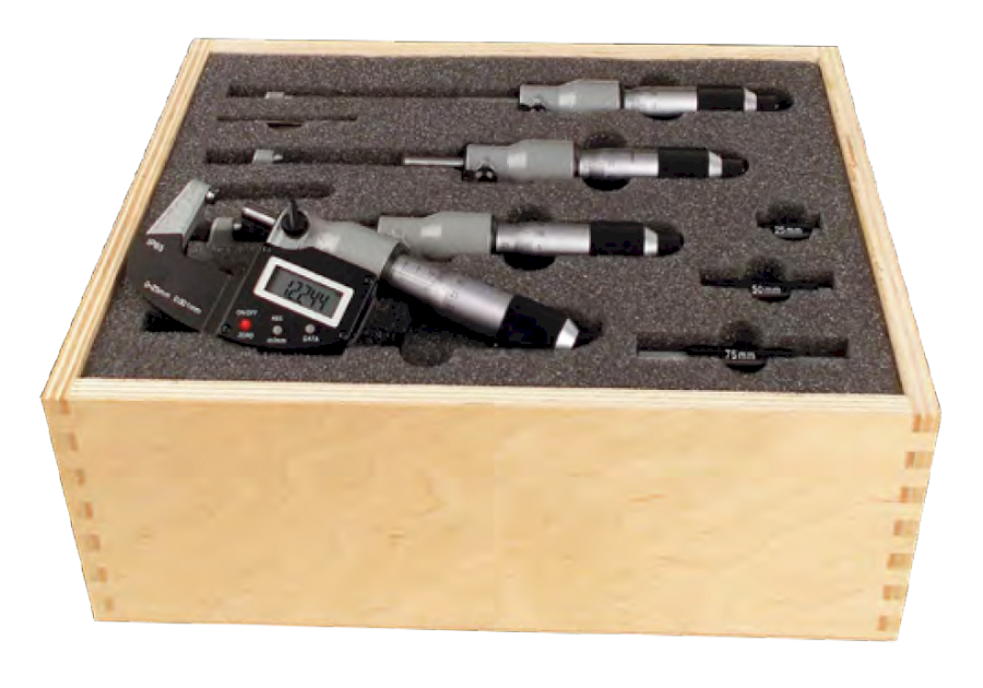 106077-ht_206-21 Sada digitálních mikrometrů IP65 0-100 Standardy měření 25 / 50 / 75/0,001 mm (HT-206-21)