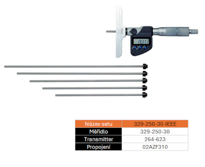 SET UW Digitální mikrometrický hloubkoměr 0-150/0,001mm MITUTOYO (329-250-30-IEEE)