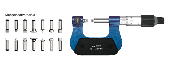 Analogový mikrometr HITEC s výměnnými doteky 0-25/0,01 mm (201-45)